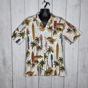 VTG Aloha Republic Hawaiian Shirt XL Surfboard Palm Tree Beach Made in Hawaii